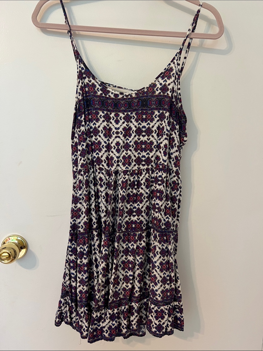 Boho Print Spaghetti-Strap Dress in Cream and Purple